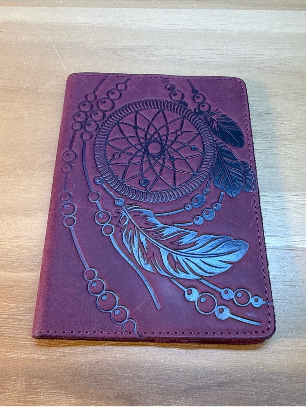 Shvigel Leather Passport Cover  Native American Dreamcatcher Embossed Purple